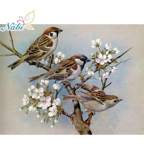 Nabi Diamond Embroidery 5D DIY Diamond Painting Three Bird On Tree Flower Diamond Painting Cross Stitch Rhinestone Mosaic BK223