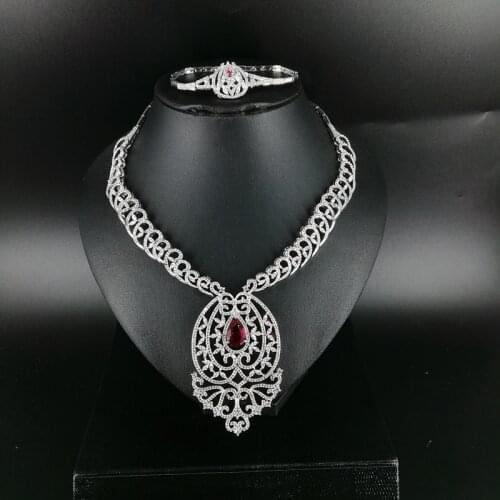 2019 new fashion luruxy RED CZ zircon necklace earring bracelet ring jewelry set wedding bride banquet dressing jewelry set