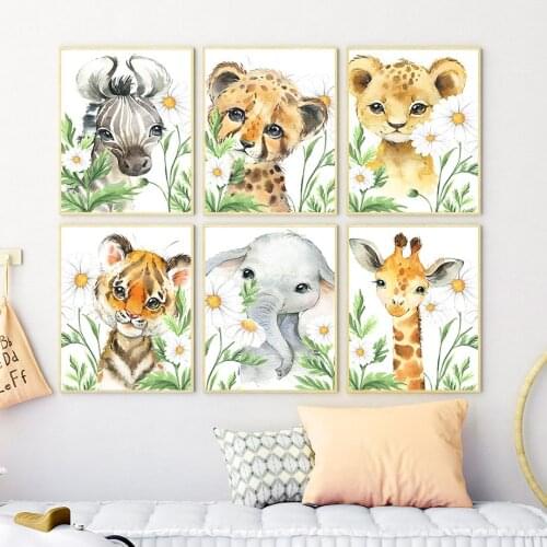 Zebra Elephant Tiger Lion Giraffe Animals Wall Art Canvas Painting Nordic Posters And Prints Wall Pictures Kids Baby Room Decor