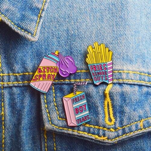 New French Fries Boxed Milk Spray Cartoon Brooch Enamel Denim Jacket Pin Party Gift Small Accessories