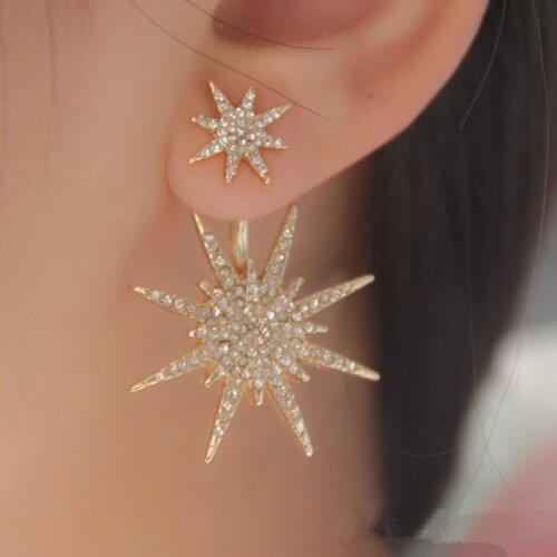 New Fashion Shining Crystal Snowflakes Earrings Stud Earrings Women Star Shape Rear hanging Design Wedding Jewelry Accessories
