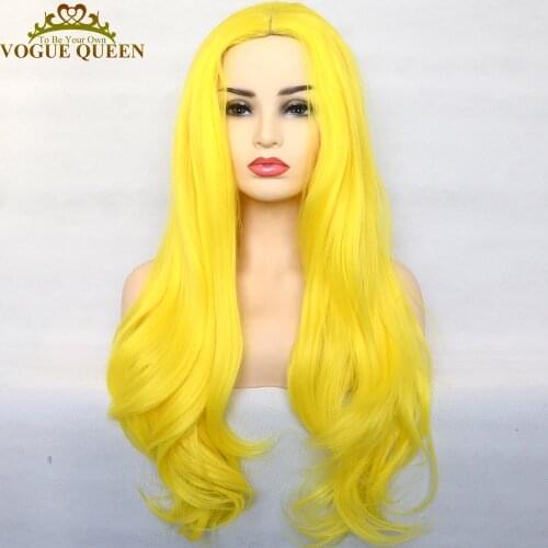 Vogue Queen Sexy Yellow Synthetic Full Machine Made Wig Natural Wave Heat Resistant Fiber For Women