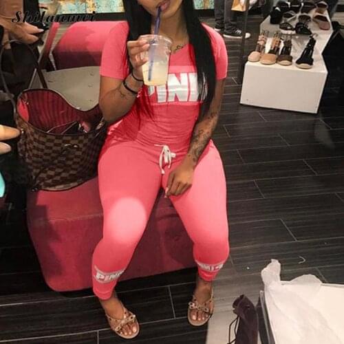 Casual 2 Piece Sets Women Pink Tracksuits Plus Size T-Shirts And Pants Suits Letter Print Sportsuits WomenS Loose Tracksuit 2xl
