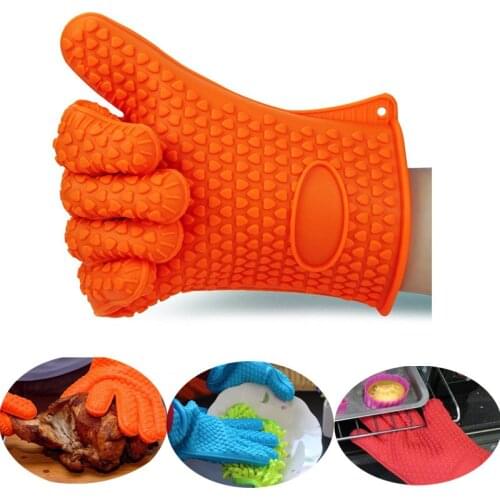 2PC / Pair Heat Resistant BBQ Gloves Cooking Baking Oven Mit Pot Holder Mat Barbecue Mitt Vegetable Washing Glove
