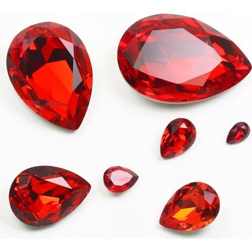 Tear Drop Shape Pointed Back Rhinestones With Light Siam Factory Derectly Sale Crystals Stones K9 Beads For Jewelry Making DIY