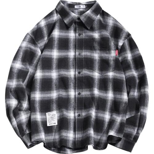 2021 Autumn New Japanese Original Rooftop Trendy Harajuku Mens Large Plaid Shirt