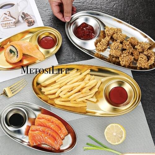 304 Stainless Steel Snack Plate Condiment Divided Tray Sauce Dish for Dinner Snack and Salad, Tomato Sauce，Dessert Plate