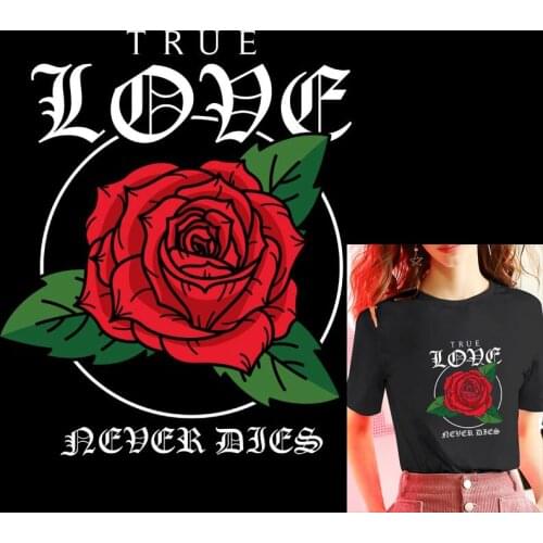 Rose Heat Transfers PVC Patch Iron-On Transfer For Clothing Girls Thermal Transfer Heat Vinyl Ironing Stickers On Garment Decor