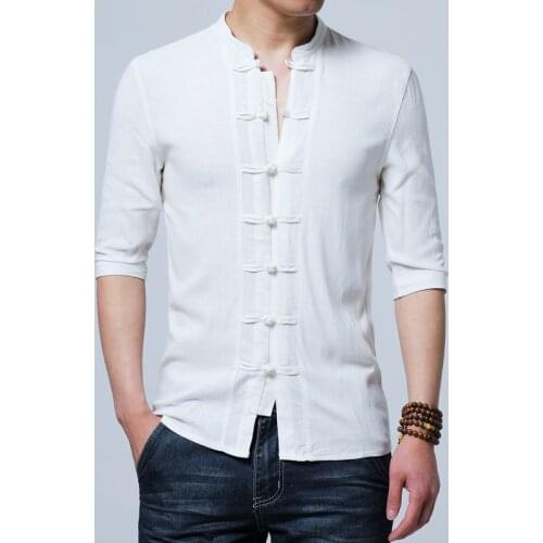 Tradictional Chinese Clothing for Men Half Sleeve Cotton Linen Chinese Style Shirts Kung Fu Tai Chi Tang Suit Style Tops