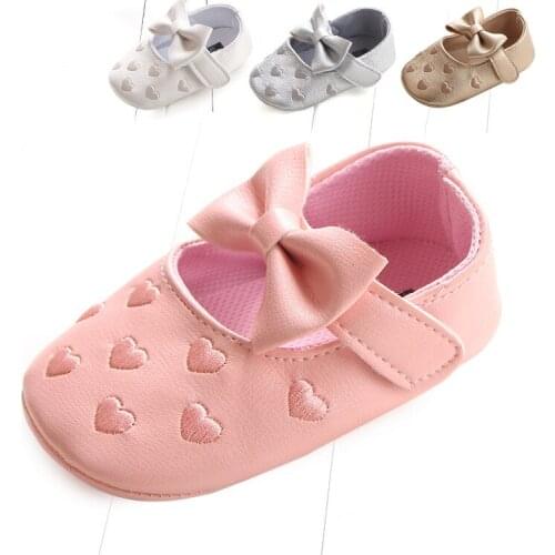 Newborn toddler shoes Peach heart bow pink red new born baby girl shoes