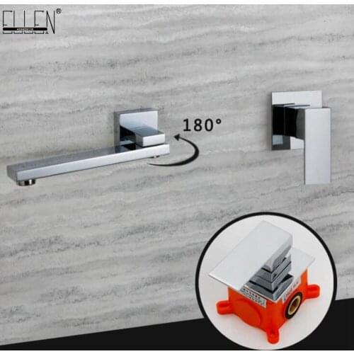 Vidric Wall Mounted Bathroom Sink Faucet with Embedded box Wall Faucets Hot Cold Water Mixer Tap 180 Degree Turn ELK909