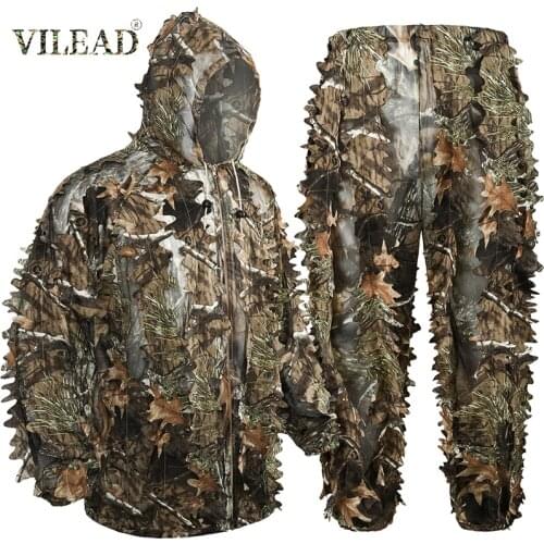 VILEAD 3D Tree Camo Maple Leaf Bionic Ghillie Suit Sniper Birdwatch Airsoft Camouflage Hunting Clothes Jacket Set Cloak Poncho