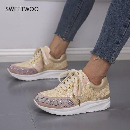 Womens shoes large size 43 casual sports shoes cross-strap shiny shallow mouth platform rhinestone vulcanized shoes
