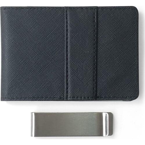 Female Id Credit Card Purse Cash Holder Hot Sale Fashion Solid Mens Thin Bifold Money Clip Leather Wallet with a Metal Clamp