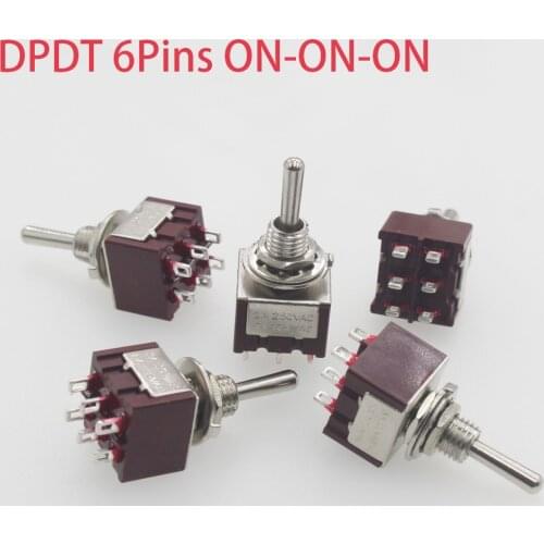 5pcs/Lot DPDT 6Pins 3Position ON-ON-ON Guitar Mini Rocker Toggle Switch