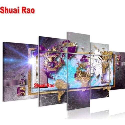 Abstract Wold Map Diamond Crystal Mosaic Diamond Embroidery Full Square/Round 5d Diy diamond painting Landscape,5 Pcs Home Art