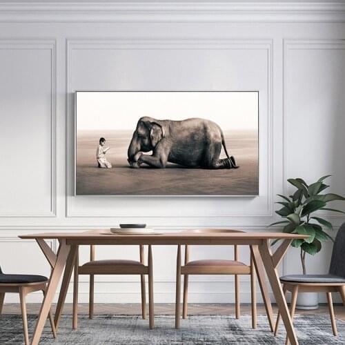 Black White Art Dust and Snow Canvas Painting Boy Elephant Character Classic Poster Living Room Bedroom Decor Aesthetic Pictures