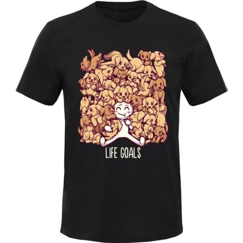 Gift T-shirt Men Dog Father T Shirts Life Goals Golden Labrador Retriever Dogs Slim Fit TShirt 100% Cotton Tees For Men Tops