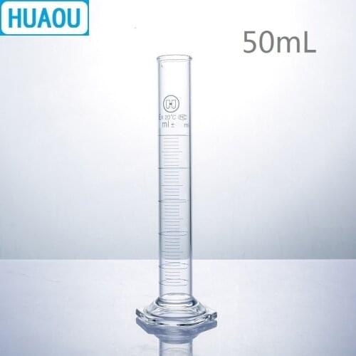 HUAOU 50mL Measuring Cylinder with Hexagonal Base Borosilicate 3.3 Glass Spout Graduation Laboratory Chemistry Equipment