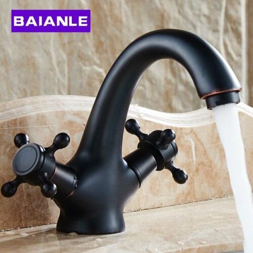 Classic Bathroom Ancient Black Faucet Double Cross Handle Vesssel Sink Basin Faucet Mixer Tap Cold Hot Water Tap