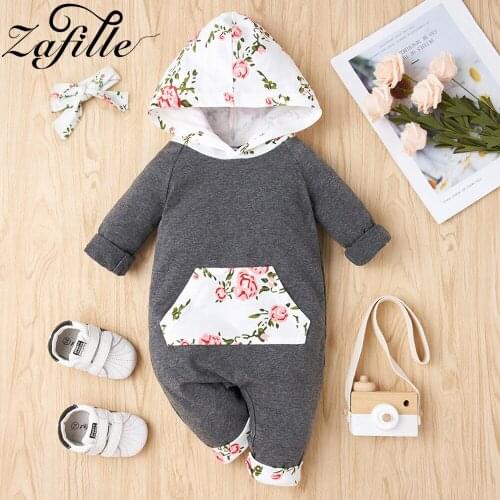 ZAFILLE Hooded Baby Girl Floral Rompers Stylish Costume Baby Girl Overalls For Newborn Baby Girl Clothes 2021 Crawlers for kids