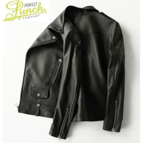 Leather Men Short Genuine 100% Sheepskin Coat Motorcycle Jacket Man Slim Chaqueta Cuero Hombre KFS19M008-M