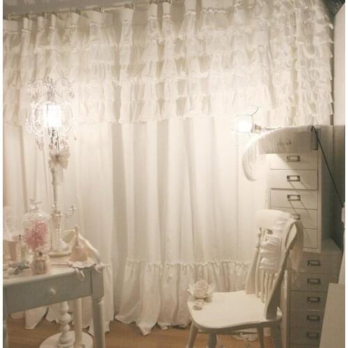 Custom Made Lace Curtain for Girls Bedroom Princess Style Elegant White Curtain with Flouncing Cake Lace 100% Cotton Curtains