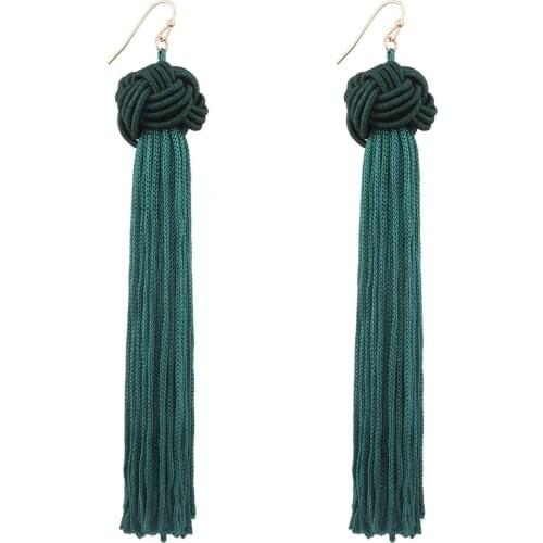 2020 Hot Selling Fashion Bohemian Style Hand-woven Round Ball Long Tassel Earrings For Women Wholesale