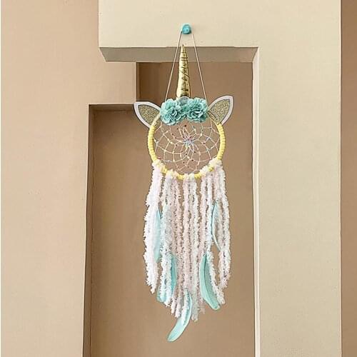 Handmade Dream Catcher Gifts Unicorn Dreamcatcher Feather Pendant Creative Hollow Wind Chimes Wall Hanging Children Room Decor