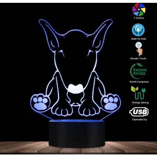 English Bull Terrier Dog 3D Optical Illusion Night Light Animal Bull Terrier Dog Breed Pet Shop Decor Visual Deco USB Table Lamp