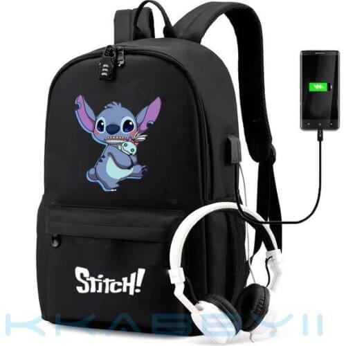 Stitch Backpack Multifunction USB Charge Travel Mochilas Canvas Student Anti-theft Backpack for Teenagers Boys Girls School Bags