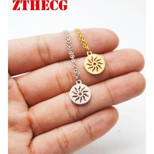 2021 New Trendy Sun Flower Necklace Men Waterproof Stainless Steel Chain Pendant Necklace For Women Couple Jewelry Gifts