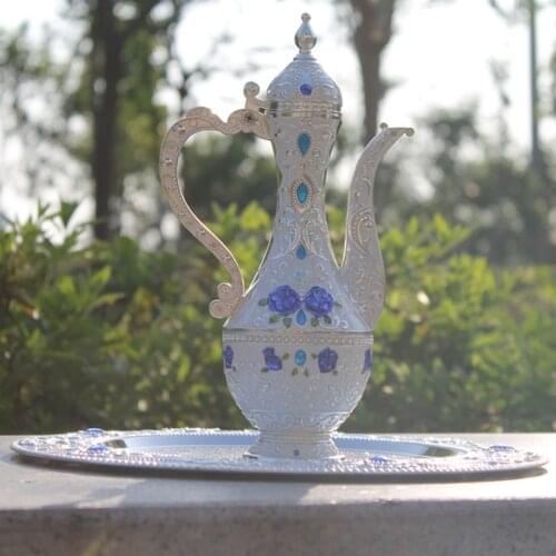 New arrival 12" plate Silver with blue diamond metal wine set/tea set fashion zinc alloy wine set home decoration