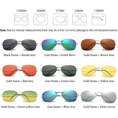 Rimless Polarized Sunglasses Night Vision Glasses Ultralight Frameless Aviation Goggles for Men and Women Titanium Alloy