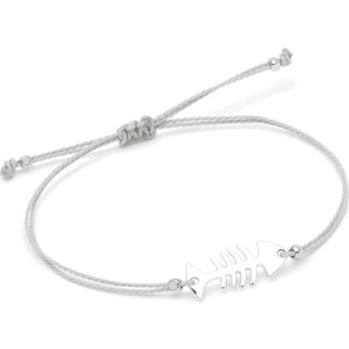 Metal Alloy Fish Bone String Braided Bracelet Women Men 2019 New Fashion Grey Waxed String Draw Cord Adjustable SImple Jewelry