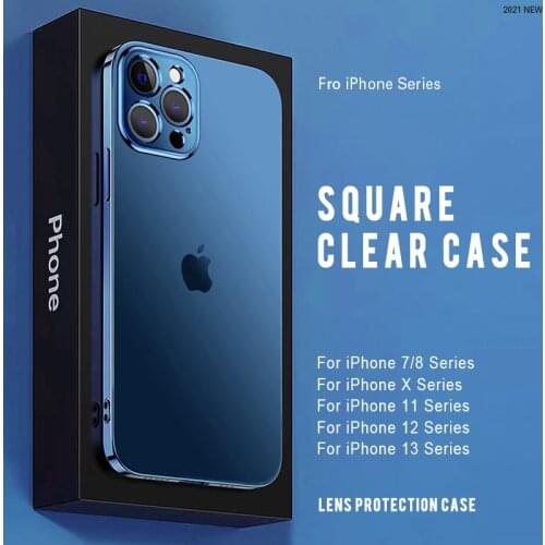 Luxury Square Plating Transparent Phone Case For iPhone 11 12 Pro Max Mini X Xs XR 7 8 Plus SE 2 Silicone Shockproof Soft Cover
