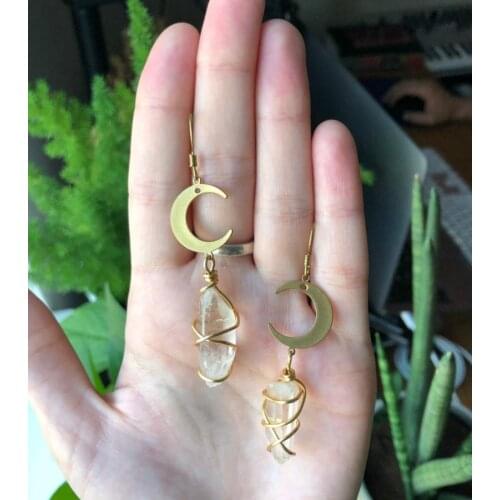 Wrapped Quartz Moon Earrings
