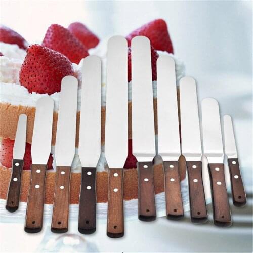 Full Set 4/6/8/10/12 Inch Stainless Steel Cake Pastry Spatula Wooden Handle Cake Tool Pastry Tool Practical Kitchen Accessories
