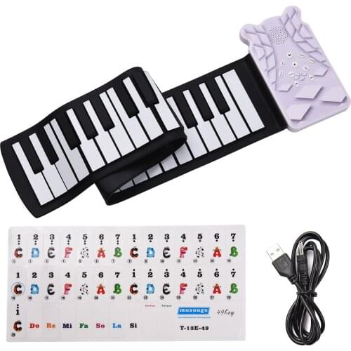 49-key Foldable Electronic Piano 8 Tones 6 Demos Record Funtion Built-in Speaker with Echo Sustain Trill Effect 3.5mm Output