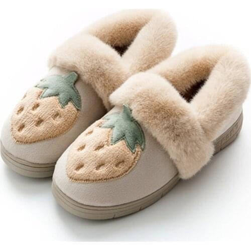 Women Fluffy Slippers Winter Warm Fur Shoes Woman Cute Fruits Strawberry Slip On Home Indoor Bedroom Girl Ladies Plush Slippers