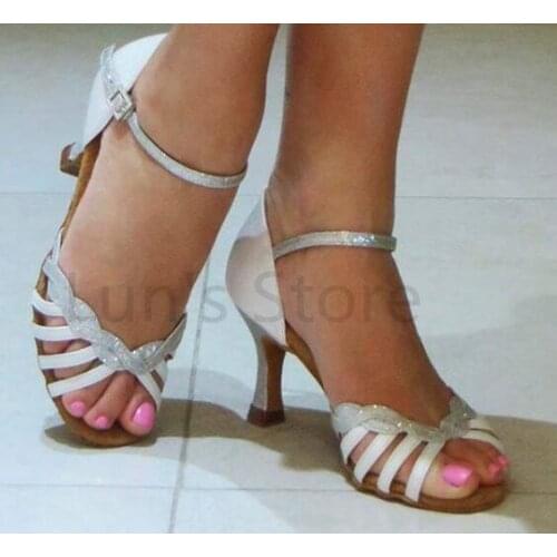 New Ladies White Satin Latin Salsa Dance Shoes Tango Bachata Dance Shoes ALL SIZE