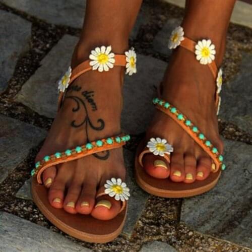 Women Sandals 2019 New Summer Shoes Woman Flower Flat Sandals Plus Size Gladiator Sandalias Mujer Slip on Beach Summer Sandals