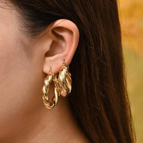 Punk Thick Big Twist Dangle Earrings for Women Retro Geometric Gold Color Metal Round Circle Earrings Female Trendy Jewelry