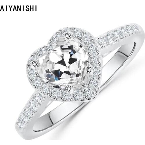 AIYANISHI 925 Sterling Silver Wedding Ring Heart Halo Finger Rings for Women Silver Engagement Bridal Rings Jewelry Wholesale