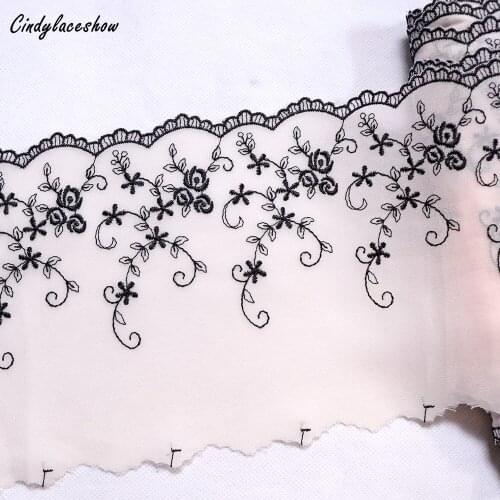 1 Meter 14 cm Width Rose Floral Embroidered Lace Trims Pink Mesh Dress Decoration Lace Appliques Trimmings Lace Fabric DIY Craft