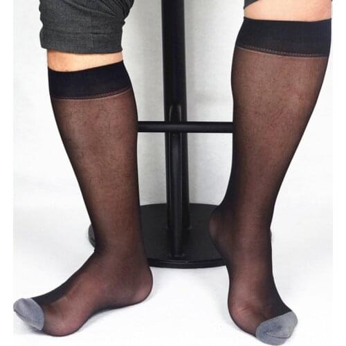 1 Pair Black Gold Blue Men Wide Striped Toe Sheer Dress Socks Silk High Thin Breathable Socks Sexy Softy Blazer Accessory Socks
