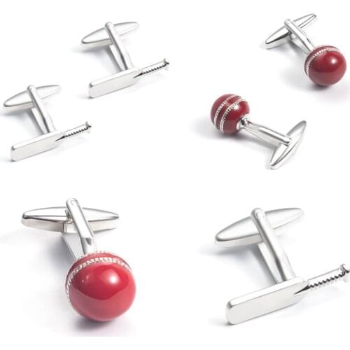 10Pairs/lot Sport 3D Cricket Cufflinks Copper Enamel Red Ball Cricket Bat Cuff Links Mens Jewelry Accessory