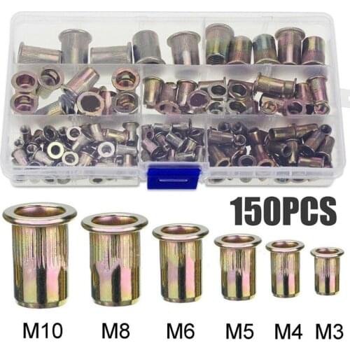 150pcs/box M3 M4 M5 M6 M8 M10 Galvanized carbon steel knurled nut Flat head threaded rivet insert nut nut cap rivet nut