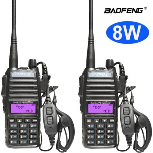 2pcs/lot High power 8W baofeng UV-82 long range two way Radio UV 82 Dual PTT Radio UV82 Dual-Band Two-way cb Radio Transceiver