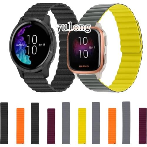 20mm Magnetic Loop Silicone Watch Strap Band For Garmin Venu SQ Smart Watch Wrist band for Forerunner 245 245M 645 645M straps